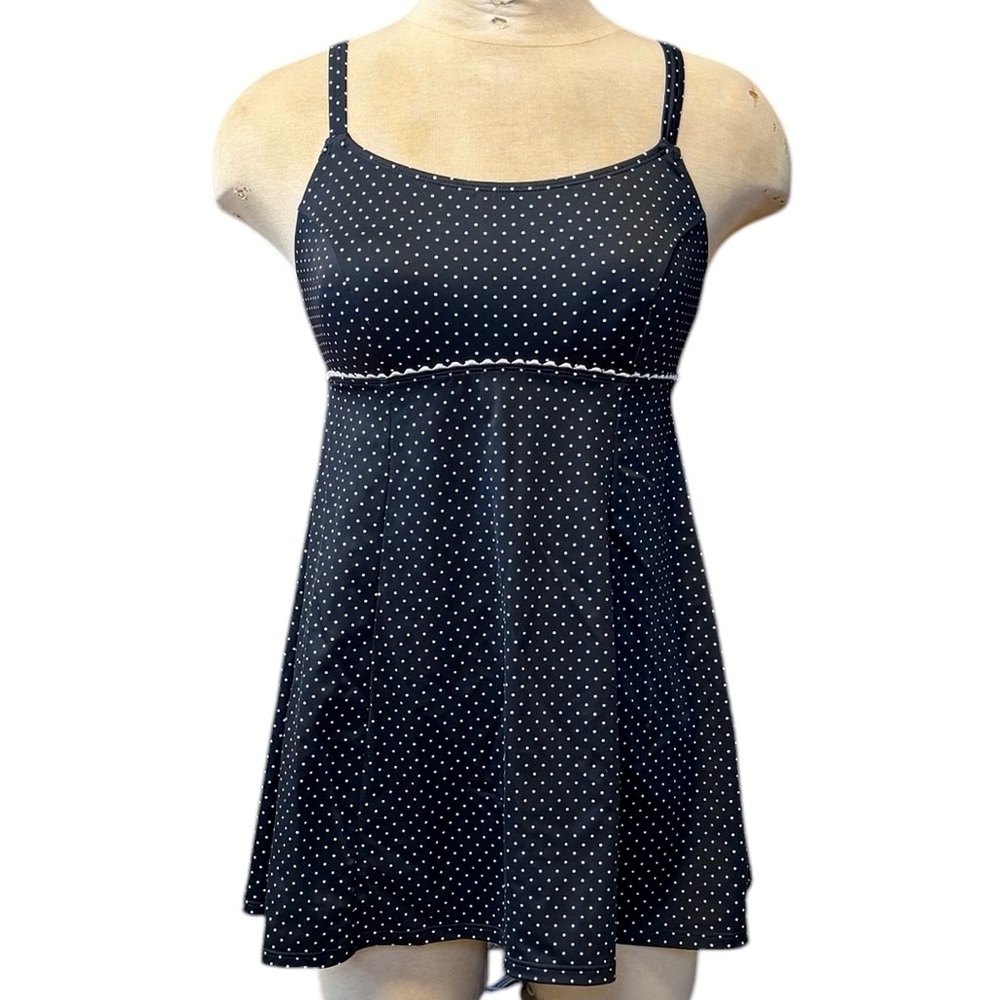 LL Bean Swimdress One Piece Swimsuit Empire Swim Dress Polkadot 8